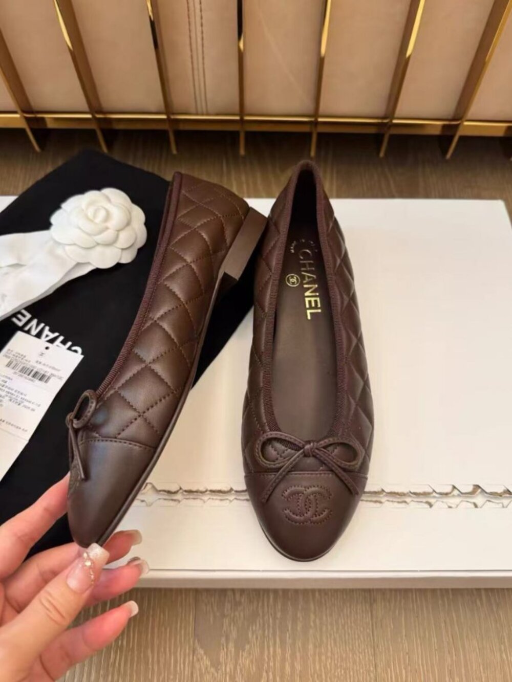 CHANEL Brown Quilted Ballerina Flats - Picture 4 of 8